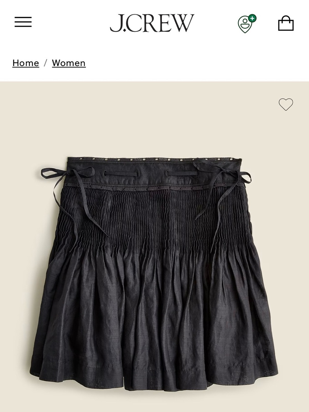 J. Crew Pintuck Bow Mini Skirt in Ramie - Black